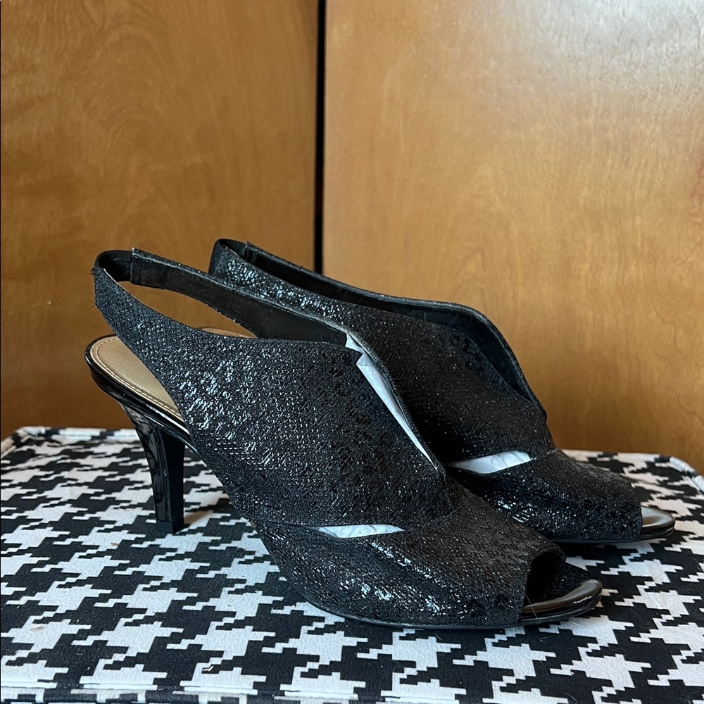 Bandolino Black Sparkle Open-Toe Heels - Picture 3 of 5
